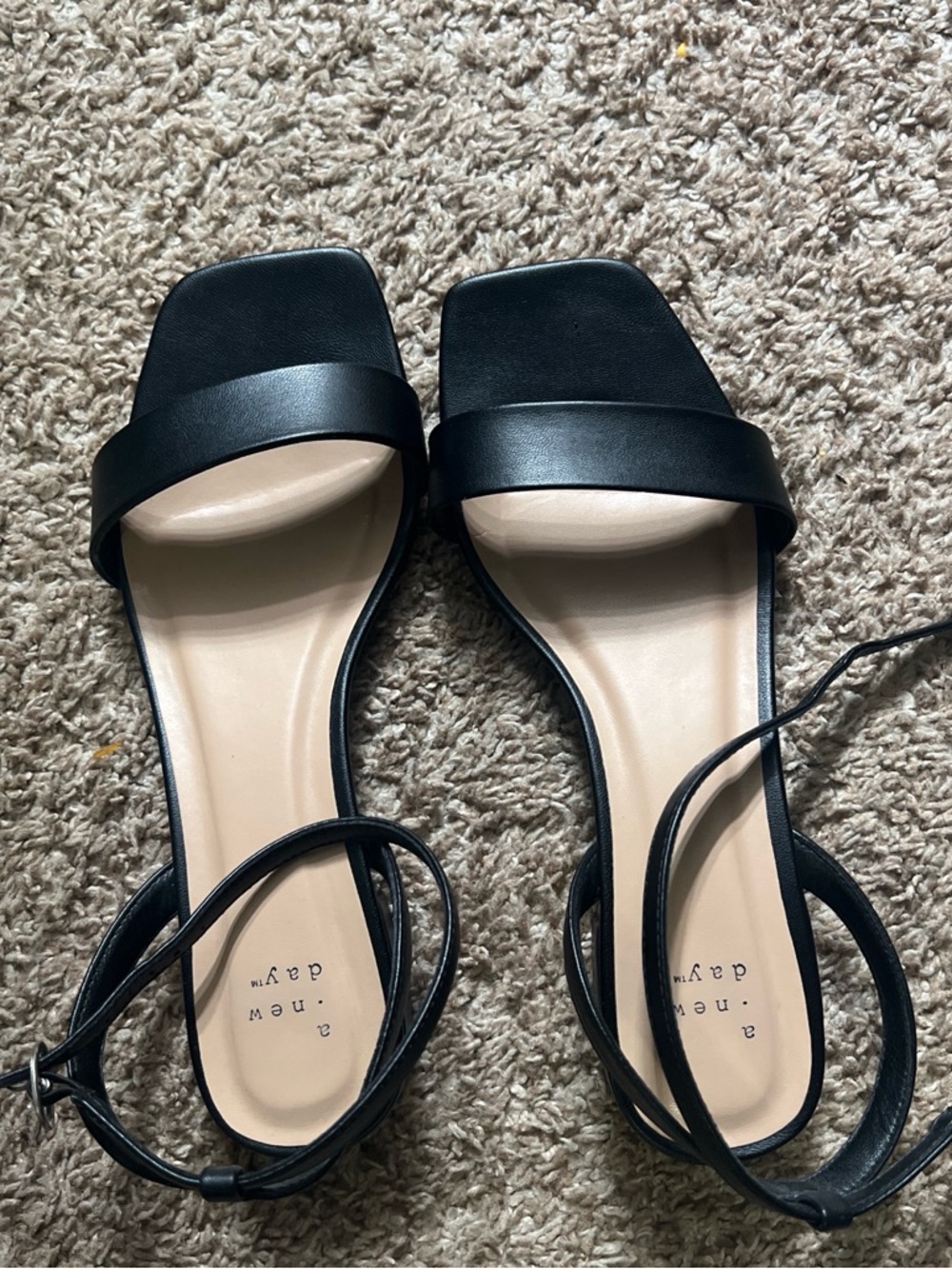 a new day Black Square-Toe Ankle-Strap Sandals